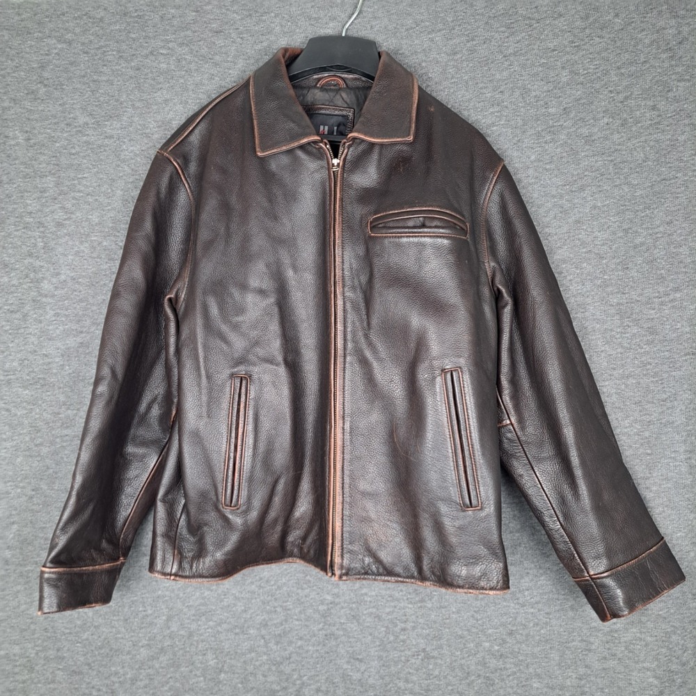 H&H Men Size Medium Brown Leather Jacket